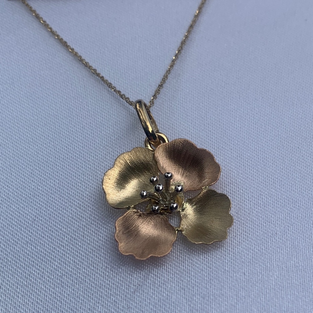 14K Rose and Yellow Gold RL Italy Flower Necklace